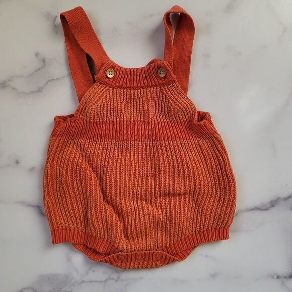 Cat & Jack 0-3 month pumpkin orange rustic romper knit overall short 100% cotton - Picture 1 of 5